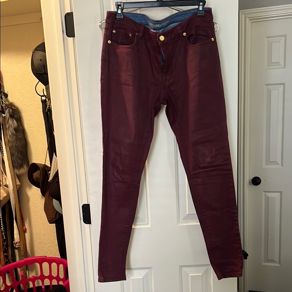 Michael Kors Deep burgandy Jeans with Gold Accents